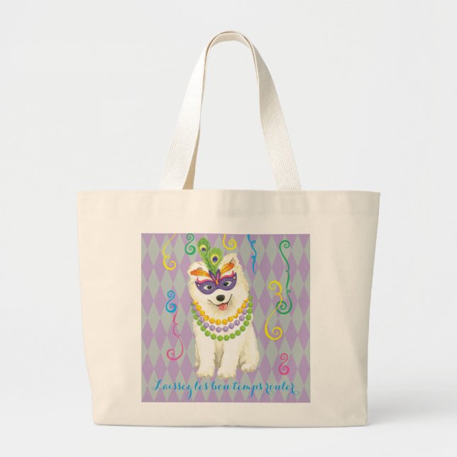 Bolso De Tela Gigante Mardi Gras Samoyed (Frente)