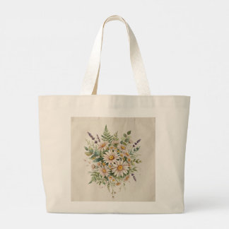 Bolso De Tela Gigante Margarita Flor Silvestre Acuarela Botánica Floral