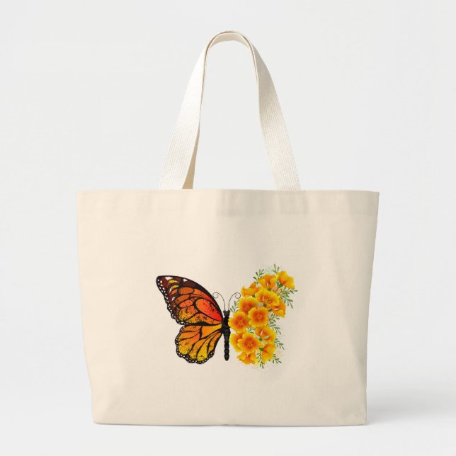 Bolso De Tela Gigante Mariposa de flores con amapola amarilla de Califor (Frente)