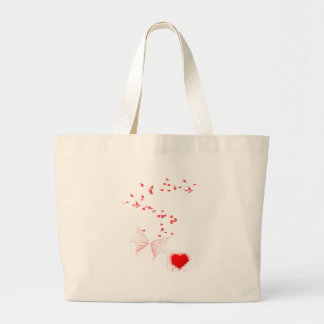Bolso De Tela Gigante Mariposa y corazón de los pájaros rojos