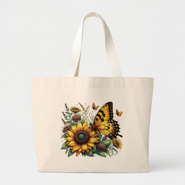 Bolso De Tela Gigante Mariposa y girasoles (Frente)