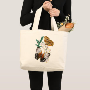 Bolso De Tela Gigante Mariposas antiguas y Ilustracion floral sobre