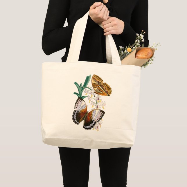 Bolso De Tela Gigante Mariposas antiguas y Ilustracion floral sobre (Anverso (producto))