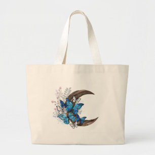 Bolso De Tela Gigante Mariposas azules sobre la media luna de madera