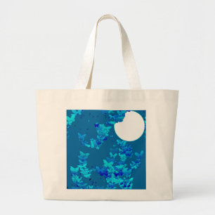 Bolso De Tela Gigante Mariposas contra el cielo azul nocturno, lunares