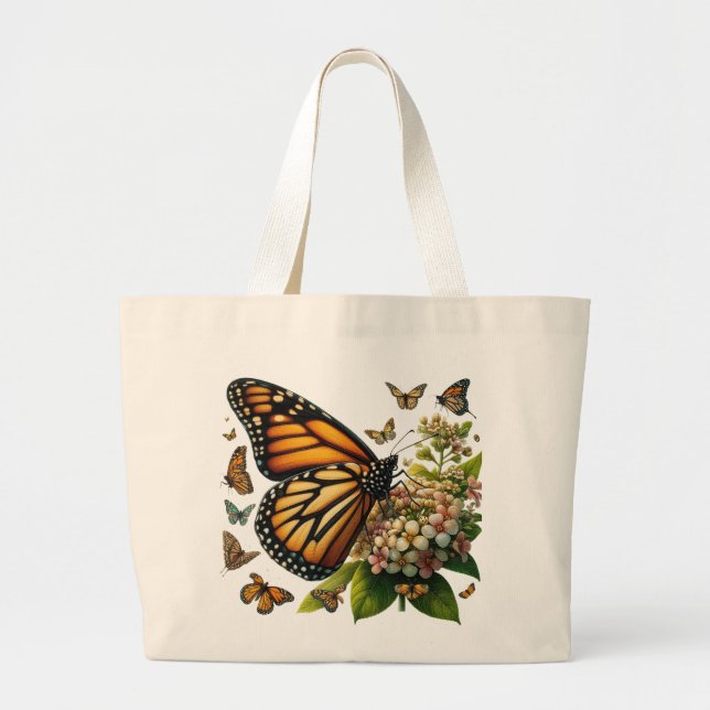 Bolso De Tela Gigante Mariposas monarcas Salvando Petales de flores (Frente)