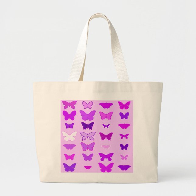 Bolso De Tela Gigante Mariposas, orquídeas, violetas y magenta (Frente)
