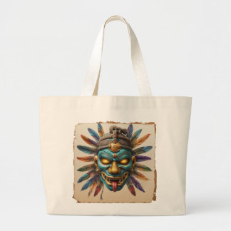 Bolso De Tela Gigante Máscara de guerrero azteca Jaguar | Arte tribal mu