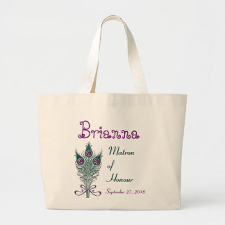 Bolso De Tela Gigante Matrona de la púrpura verde azulada de la pluma