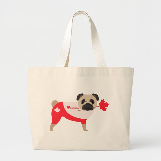 Bolso De Tela Gigante Me encanta Canada Pug (Frente)
