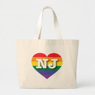 Bolso De Tela Gigante Me encanta el corazón arcoiris de Nueva Jersey