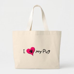 Bolso De Tela Gigante Me encanta mi cita de pug con pintura en el corazó