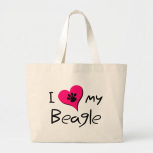 Bolso De Tela Gigante Me encanta mi papel Beagle y lindo en el corazón
