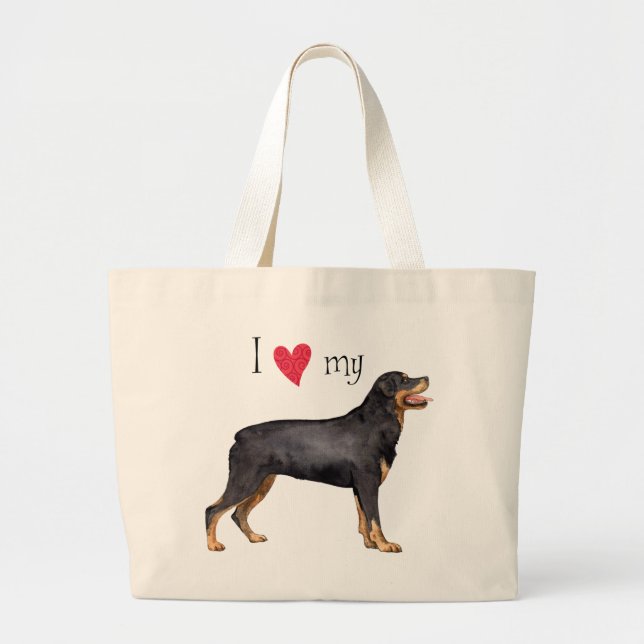 Bolso De Tela Gigante Me encanta mi Rottweiler (Frente)
