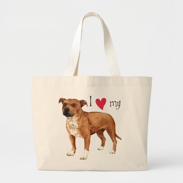 Bolso De Tela Gigante Me encanta mi Staffordshire Bull Terrier (Frente)