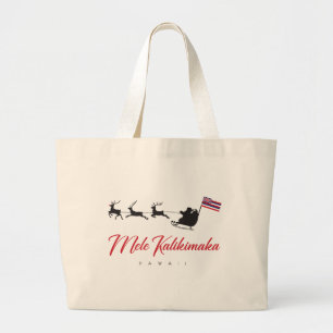 Bolso De Tela Gigante Mele Kalikimaka Santa Claus con bandera hawaiana