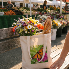 Bolso De Tela Gigante Mercado de Mariposas y Flores Caprichosas