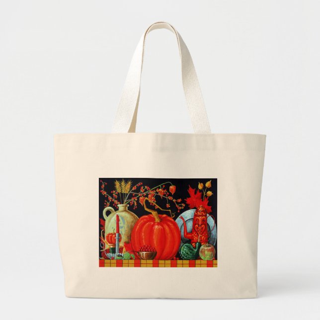 Bolso De Tela Gigante Mesa festiva de otoño (Frente)