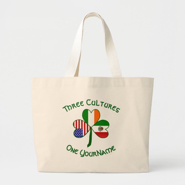 Bolso De Tela Gigante Mexican Irish American Flags Shamrock Your Name (Frente)