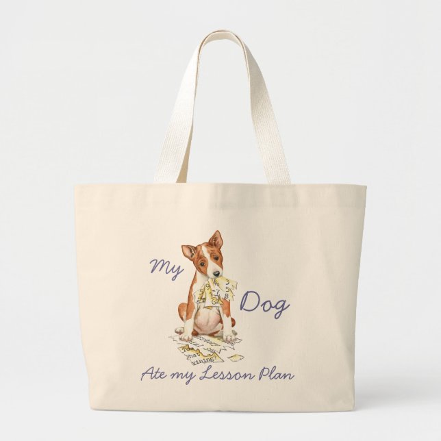 Bolso De Tela Gigante Mi plan de clases de Basenji Ate My Lesage (Frente)