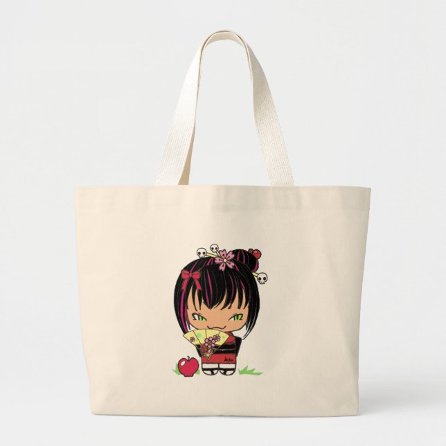 Bolso De Tela Gigante Miao asustadizo lindo - muñeca gótica del kokeshi (Frente)