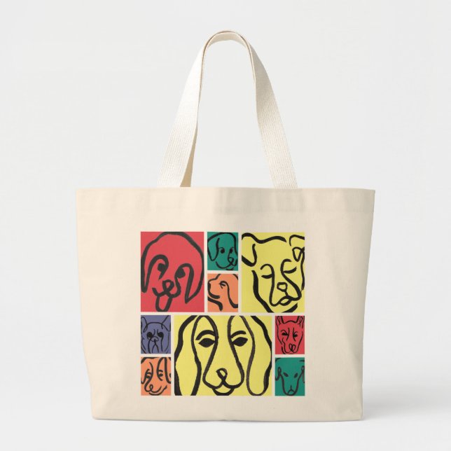 Bolso De Tela Gigante Minimal Dogs Line Art Collage (Frente)