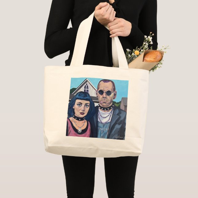 Bolso De Tela Gigante Modern American Gothic  Art- Grant Woods Inspired (Anverso (producto))
