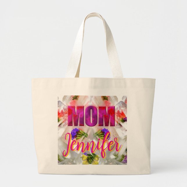 Bolso De Tela Gigante 'Mom-Boss-Fire' – Diseño floral en cubos  (Frente)