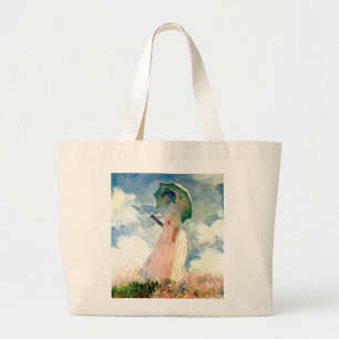 Bolso De Tela Gigante Monet artístico "Mujer con parosel rosado"