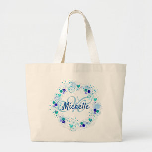 Bolso De Tela Gigante Monograma conocido azul personalizado del regalo