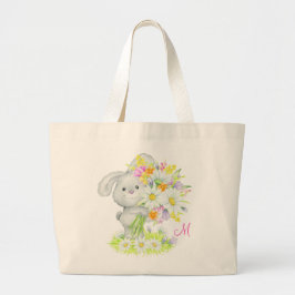 Bolso De Tela Gigante Monograma Cute acuarela Floral Conejo de conejo