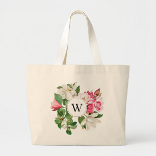 Bolso De Tela Gigante Monograma de flores de magnolia de color blanco y