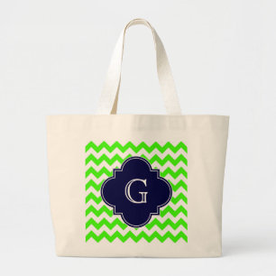 Bolso De Tela Gigante Monograma de la Marina de Chevron Verde Lime Quatr