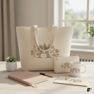 Bolso De Tela Gigante Monograma de letra inicial personalizada floral vi