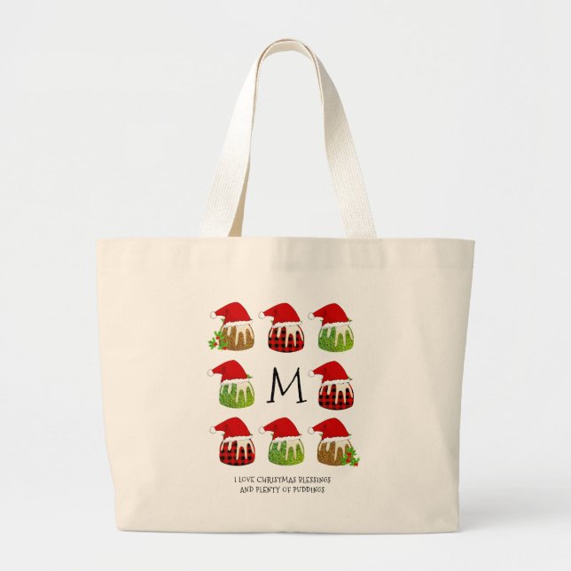 Bolso De Tela Gigante Monograma de navidades Santa Puddings (Frente)