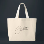 Bolso De Tela Gigante Monograma De Nombre Minimalista Moderno<br><div class="desc">Esta bolsa grande de tote con monograma minimalista y moderno es un accesorio chic y elegante que presenta un diseño negro y dorado con caligrafía personalizada. Combina la simplicidad minimalista con una estética moderna y trendy, perfecta para damas de honor o como un regalo elegante para ella. Su aspecto limpio...</div>