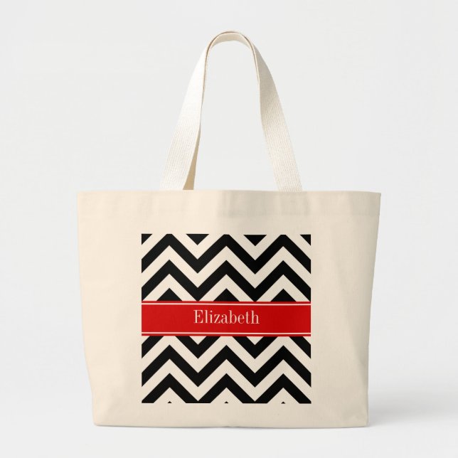 Bolso De Tela Gigante Monograma de nombre rojo LG blanco negro (Frente)