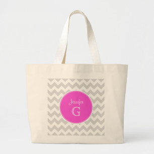 Bolso De Tela Gigante Monograma De Nombre Rosado Caliente De Chevron Bla