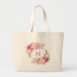 Bolso De Tela Gigante Monograma de Wreath Floral Rosa