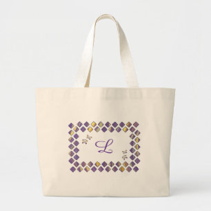 Bolso De Tela Gigante Monograma morado, amarillo y mariposas