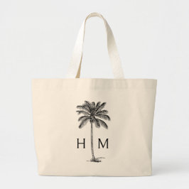 Bolso De Tela Gigante Monograma Palmetto Palm Costero Blanco y Negro