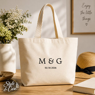 Bolso De Tela Gigante Monograma personalizado y fecha personalizada Jumb
