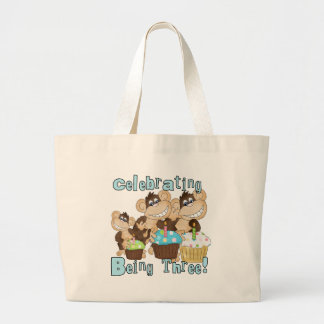 Bolso De Tela Gigante Monos Fiestas Azules camisetas de tercer cumpleaño