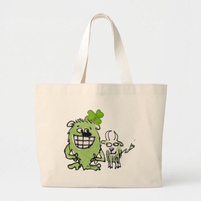 Bolso De Tela Gigante Monstruo verde Personalizados de cabra Shamrock en (Frente)