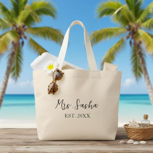 Bolso De Tela Gigante Mrs. Last Name Est Year - mrs. calligraphy script