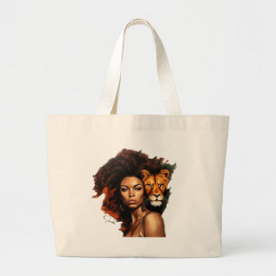 Bolso De Tela Gigante Mujer afroamericana con león majestuoso
