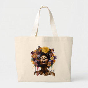 Bolso De Tela Gigante Mujer afroamericana con pelo afro floral (3)