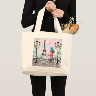 Bolso De Tela Gigante Mujer bonita y globo con corazón rosa - Me encanta