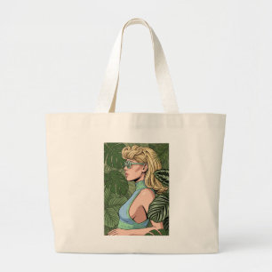 Bolso De Tela Gigante Mujer Chic Vintage con Gafas de Sol Hojas de Monst