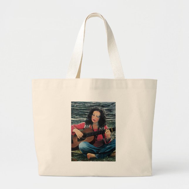 Bolso De Tela Gigante Mujer Jugando Música Con Guitarra Acústica (Frente)